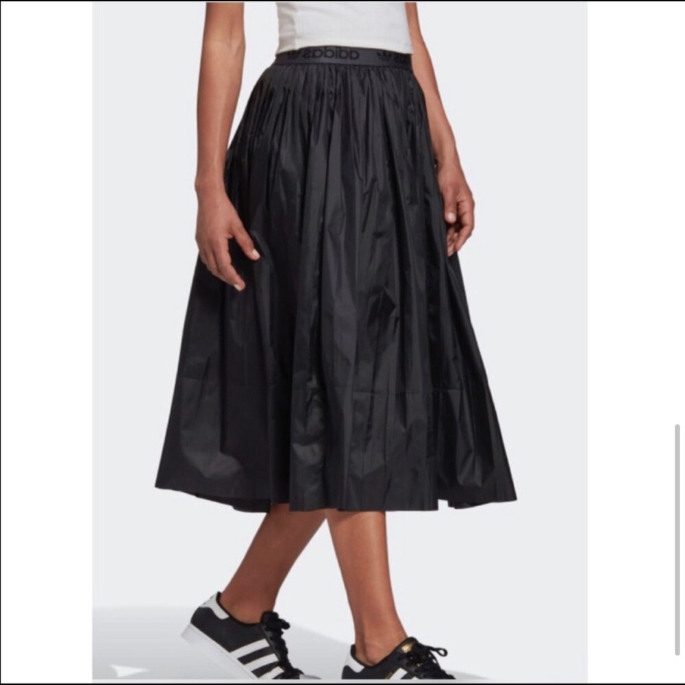 ADIDAS Black Pleated Midi Skirt